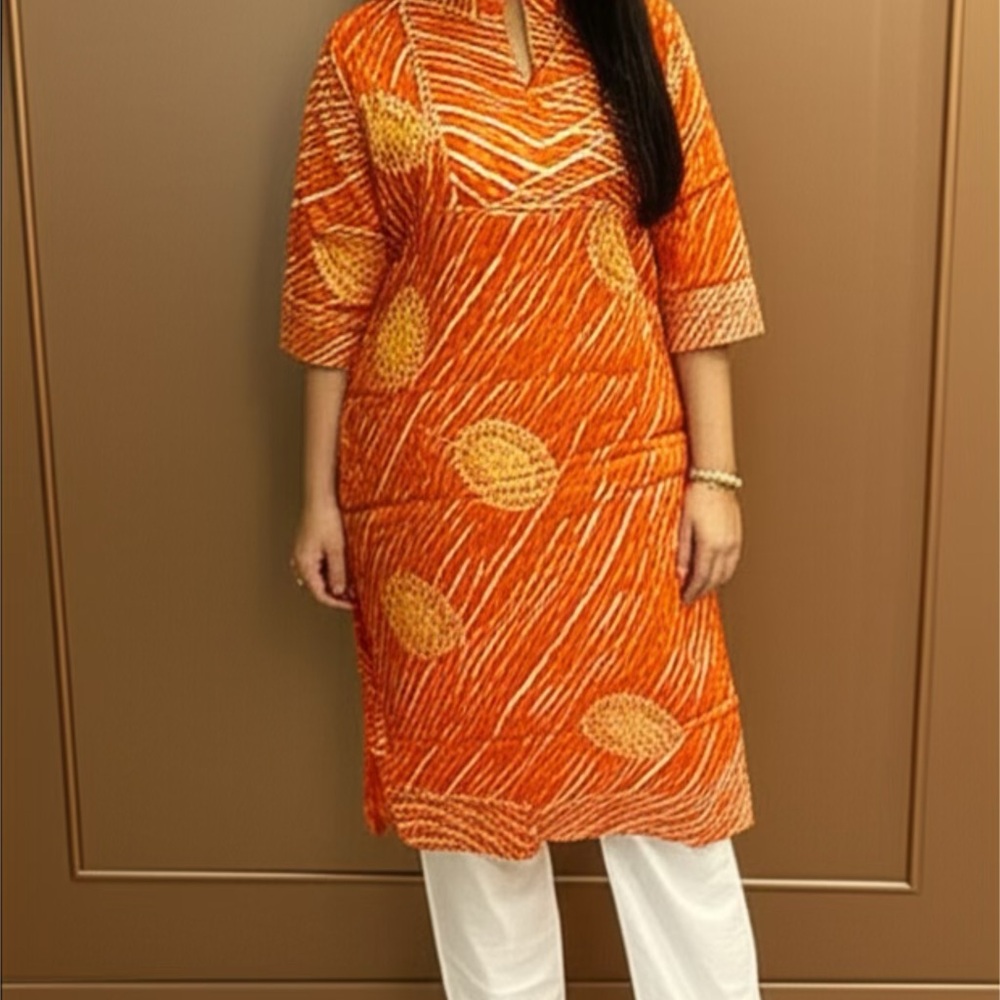 Orange Patterned Women's long top . Kurti